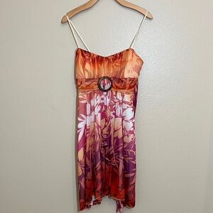 Ruby Rox Orange Purple Floral Spaghetti Strap Dress